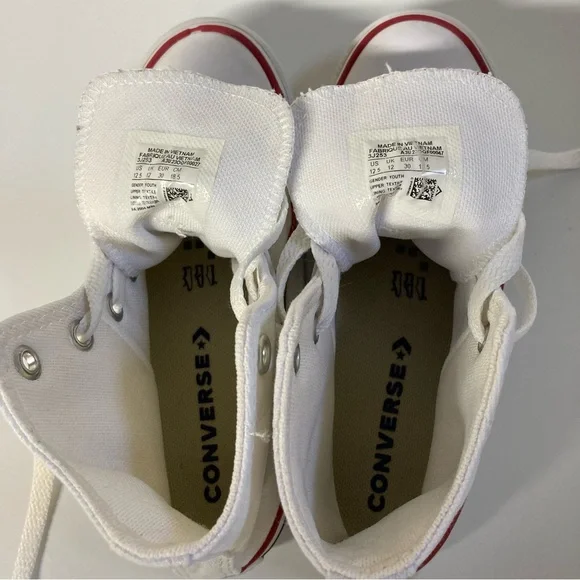 Converse Chuck Taylor All Star White Canvas High-Tops with Red and Blue Accents - Picture 13 of 16